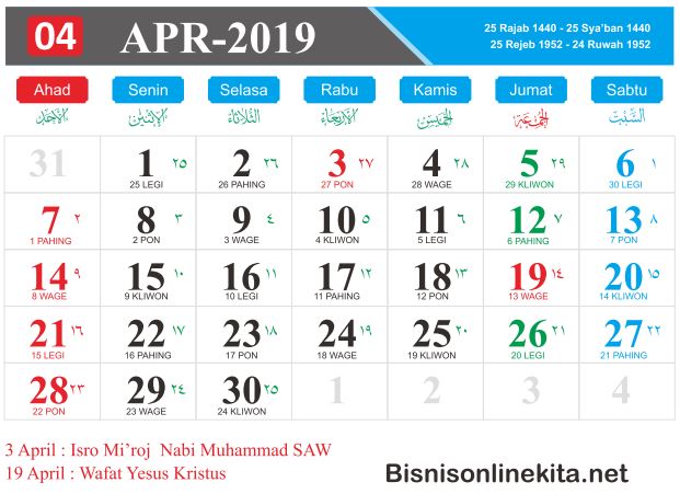 kalender 2019 april