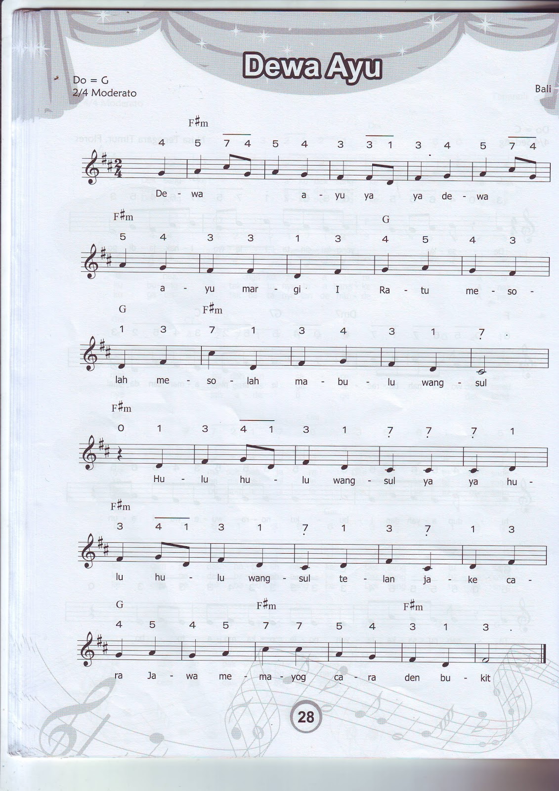 32 Lagu Daerah Dengan Not Angkan dan Not Balok