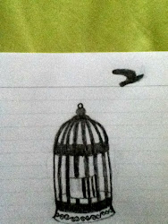 open bird cage door sketch flying away empty edges rough around its
