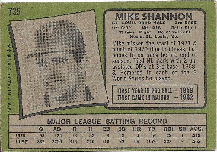 Topps 1971: no. 735 - mike shannon
