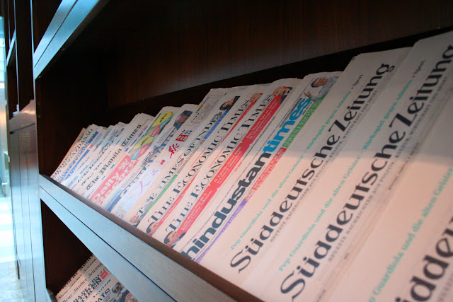 Periodicals in several languages are available in Emirates First and Business Class lounges