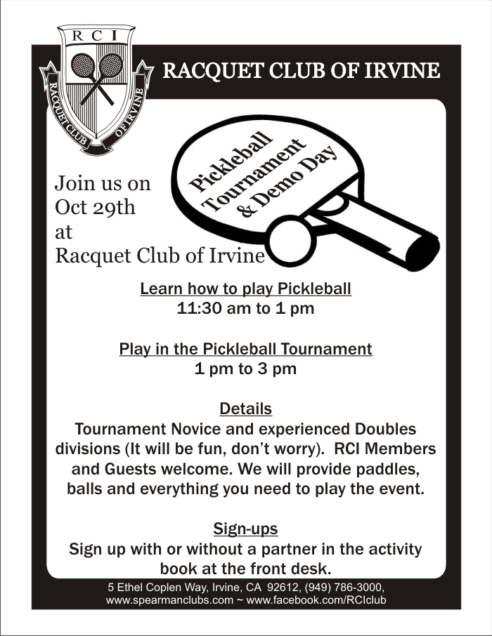 Racquet Club of Irvine Join us for Pickleball at RCI!
