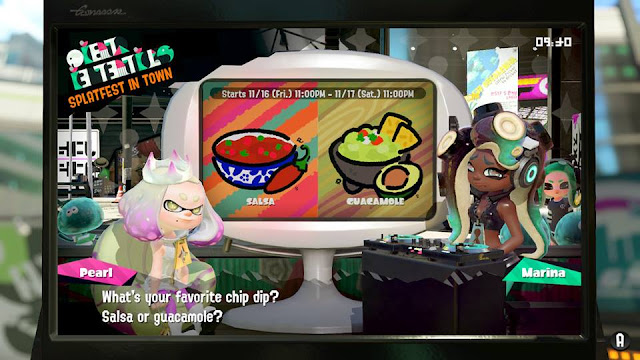 “What's your favorite chip dip? Salsa or guacamole?” Splatoon 2 Splatfest Salsa Guacamole news Pearl Marina