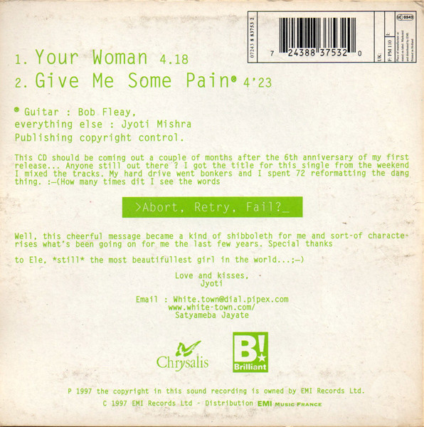 MUSICOLLECTION WHITE TOWN Your Woman CD 2Titres 1997