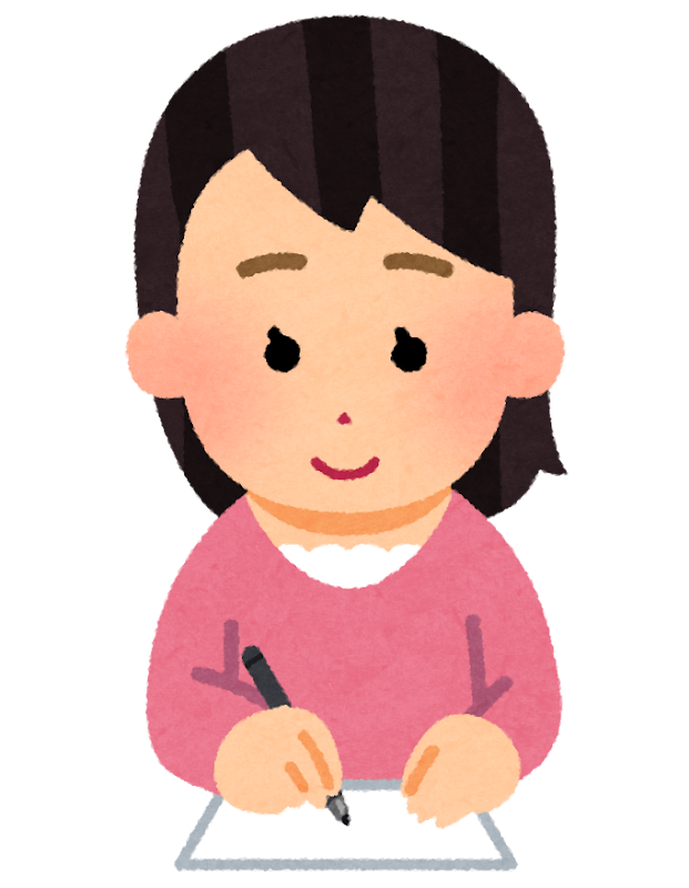 いろいろな紙に何かを書く人のイラスト（女性） | かわいいフリー素材集 いらすとや