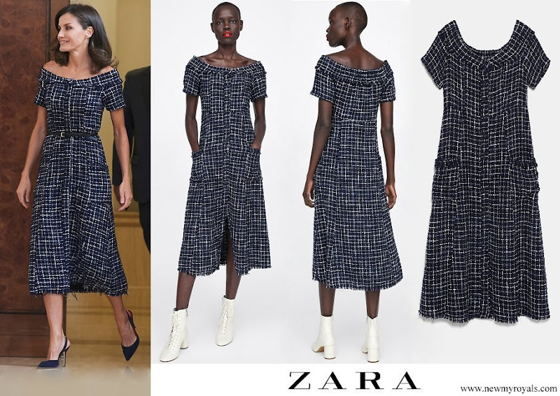 zara tweed dress with gemstone buttons