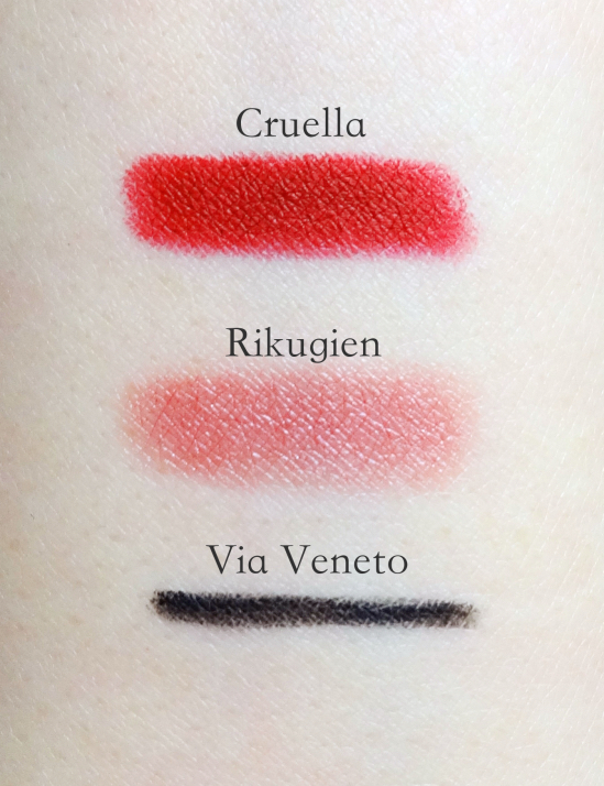 NARS Cruella Rikugien Via Veneto swatches