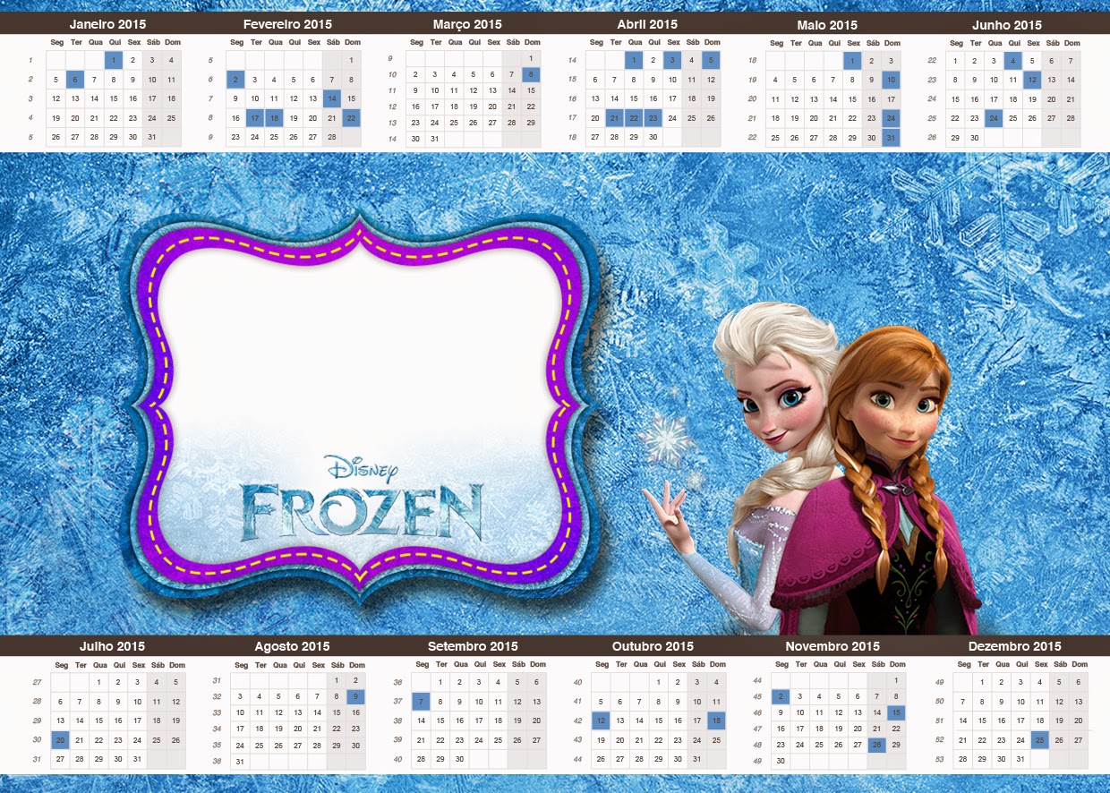 Frozen Nevando: Imprimibles Gratis para Fiestas. Calendario 2015.