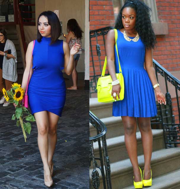 zapato amarillo vestido azul 2023