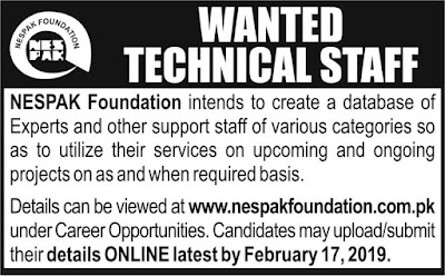 NESPAK Foundation wanted technical staff