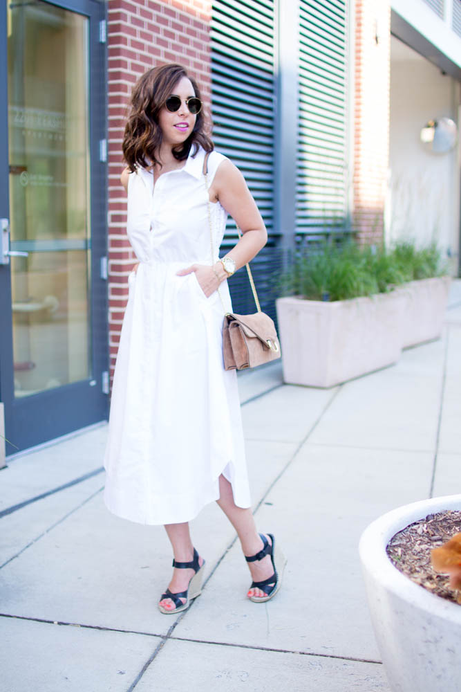 How to style a white midi dress | A.Viza Style | white midi ann taylor dress - joie wedge lena heels. dc blogger