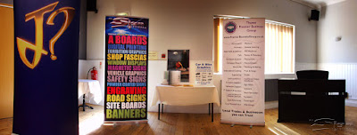 Professional pop up banners for an exhibition display. Suitable for indoor use in an office to incorporate your logo and business identity.