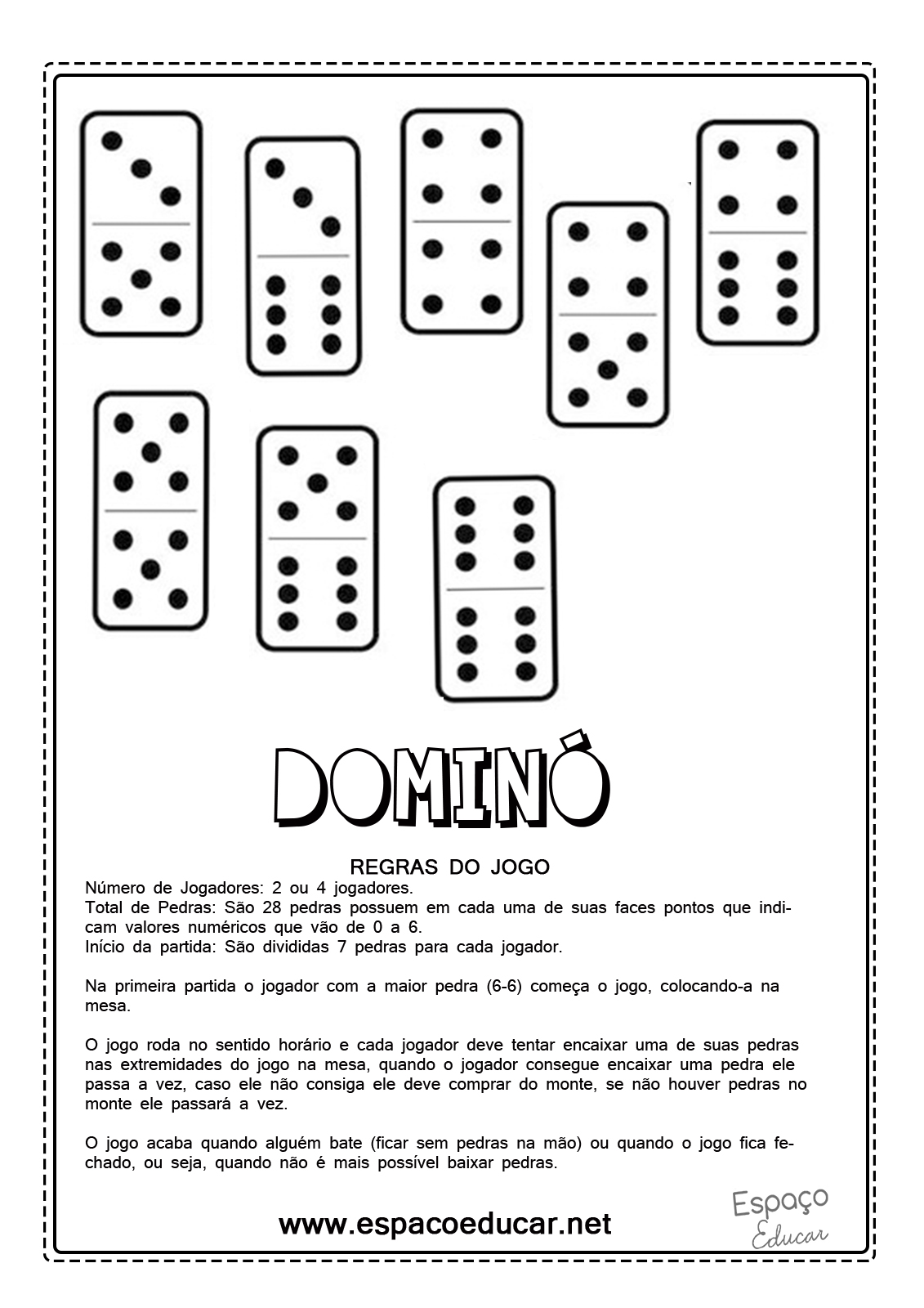 Modelo de conjunto de peças de dominó para imprimir