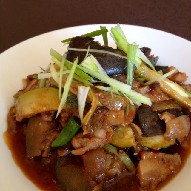 Kerrie Maloney Spicy Braised Eggplant with Chicken/Pork/Tofu, Mushrooms and Zucchini