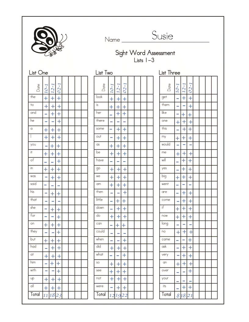 Free Printable Dolch Sight Word Assessment