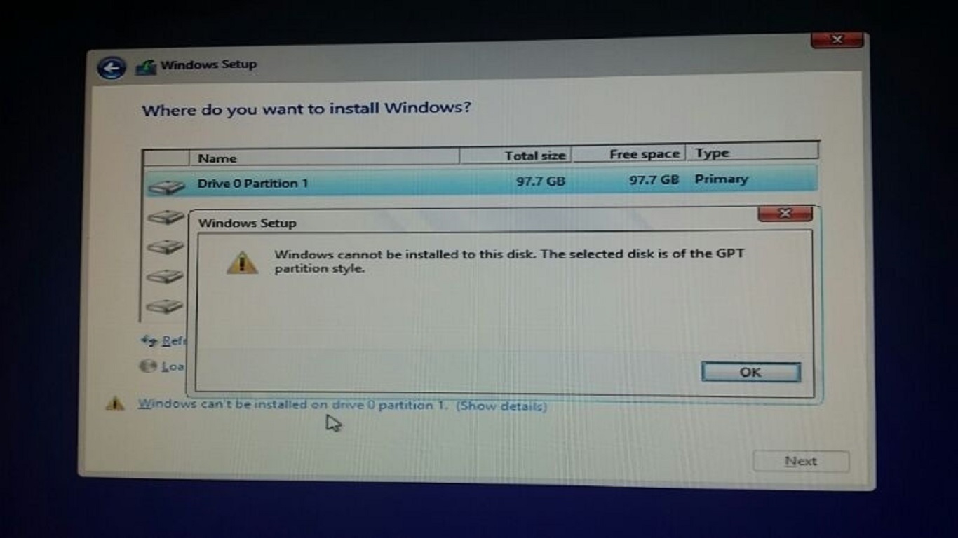Windows 10 Cannot Install On Gpt Partition Windows 10 Cannot Install On Gpt Partition