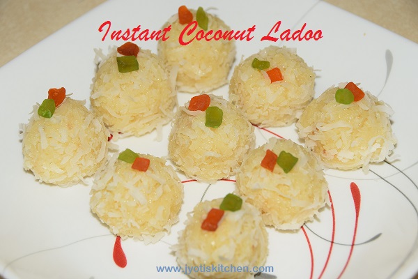 Instant Coconut Ladoo Recipe with step by step photo
