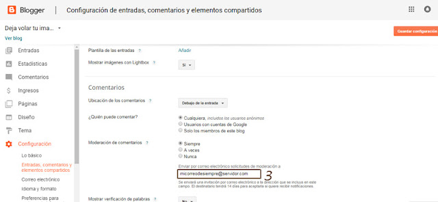 Paso 3 para volver a recibir los comentarios de tu blog por mail