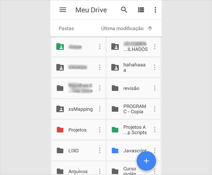 Aplicativo Google Drive sem acesso rápido