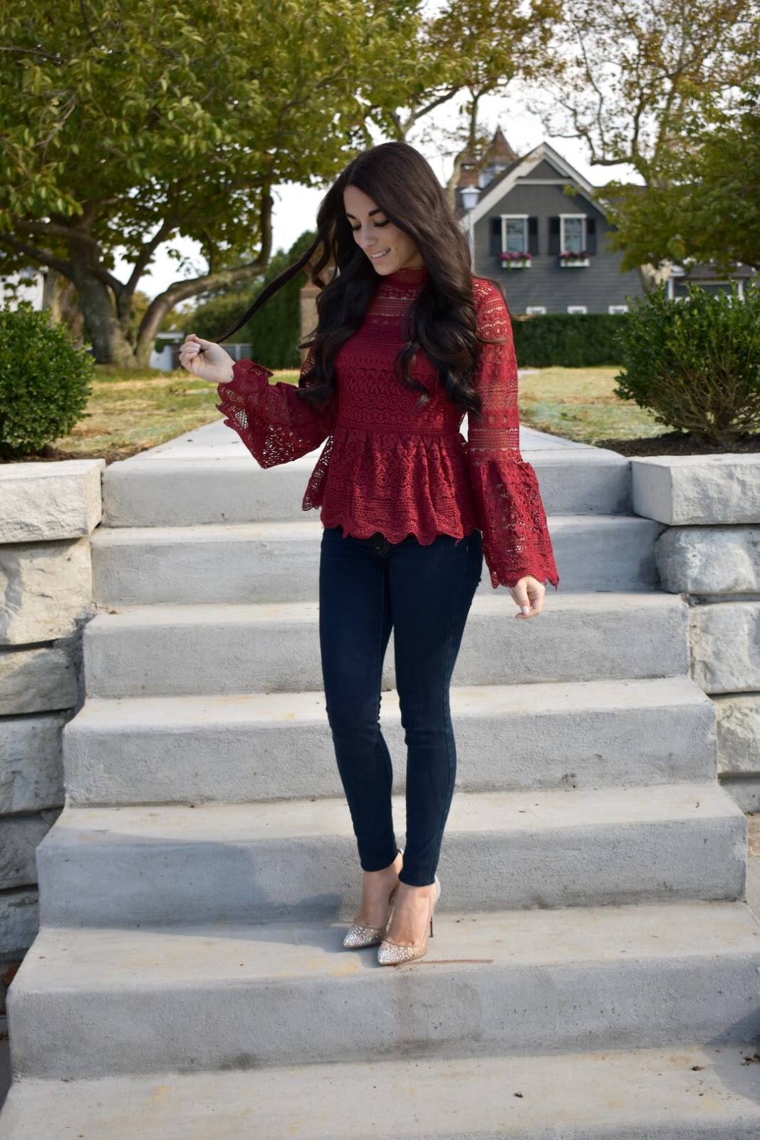 burgundy peplum top