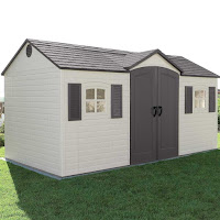 Lifetime 6446 15x8 ft Outdoor Storage Shed with shutters, windows & skylights, steel reinforced double polyethylene panels with high pitched roof