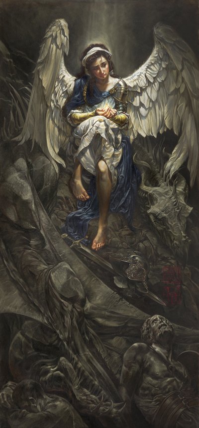 Dragões, anjos, princesas Disney e outros personagens de fantasia nas pinturas de Heather Theurer Heather Theurer arte pinturas fantasia religião simbolismo dragões anjos princesas disney