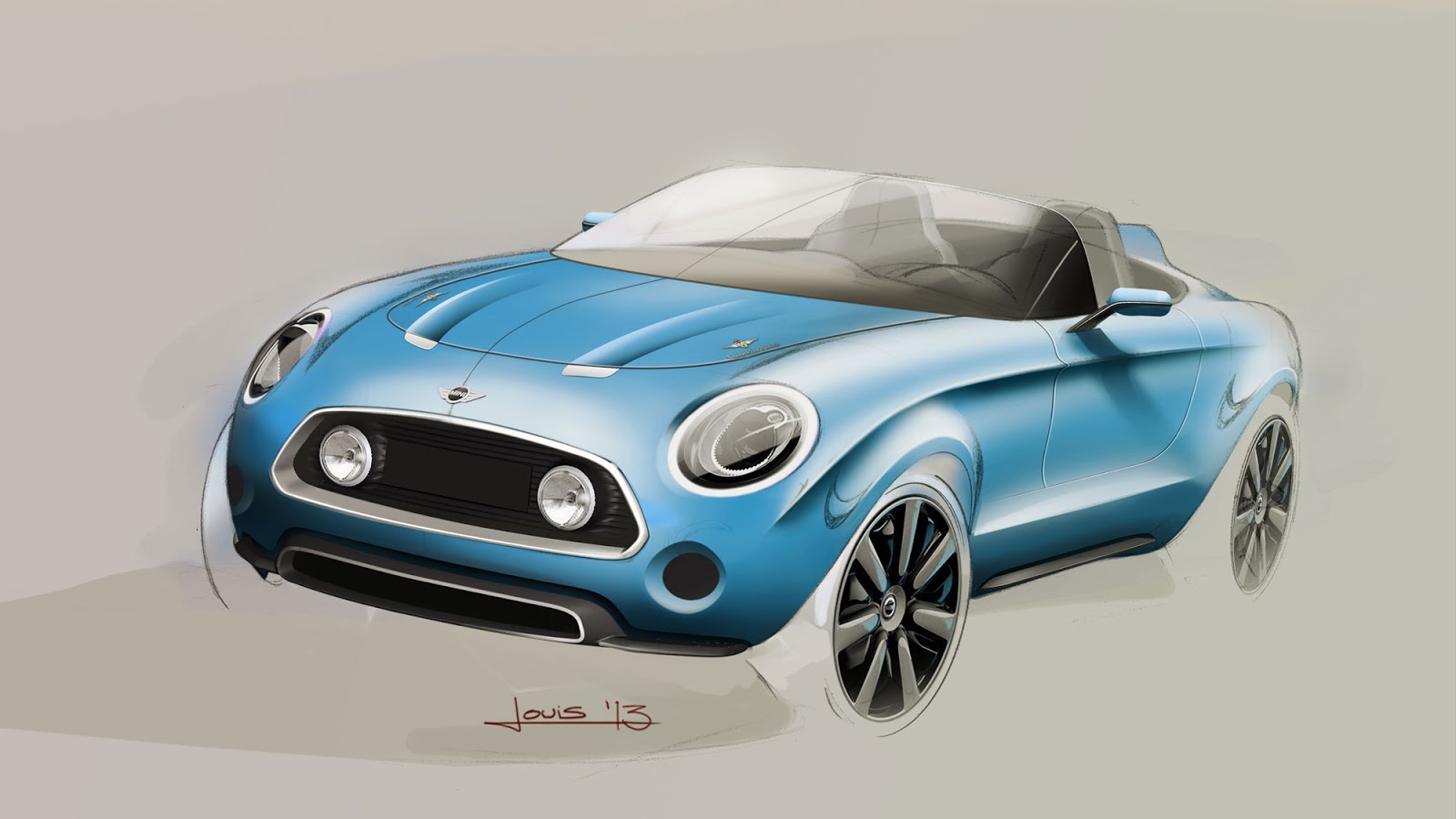 Mini Vision Superleggera front view sketch by Louis de Fabribeckers