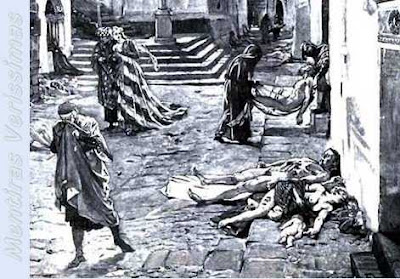 Ilustração do artista italiano Marcello mostrando a Peste Negra na Itália em 1348