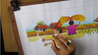 Menggambar pemandangan desa Cara menggambar pemandangan desa