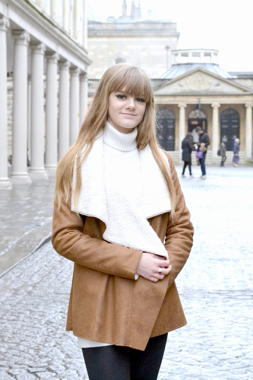 Tan and White Suedette Faux Shearling Jacket