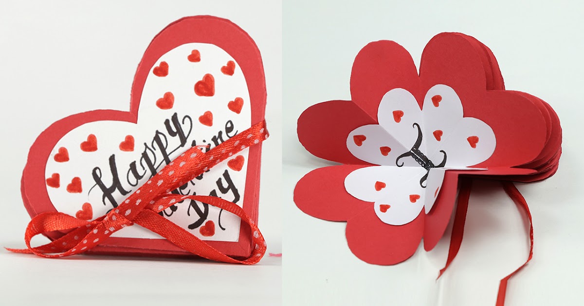 Handmade Valentine Card Accordion Fold Flip Heart Card for Valentine's