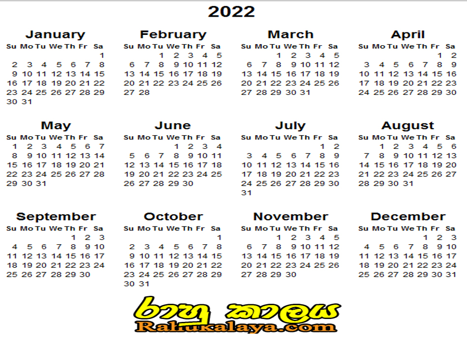 Sri Lanka Holiday Calendar 2022
