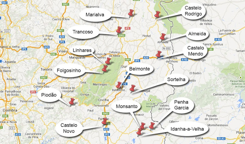 Mapa das aldeias históricas de Portugal