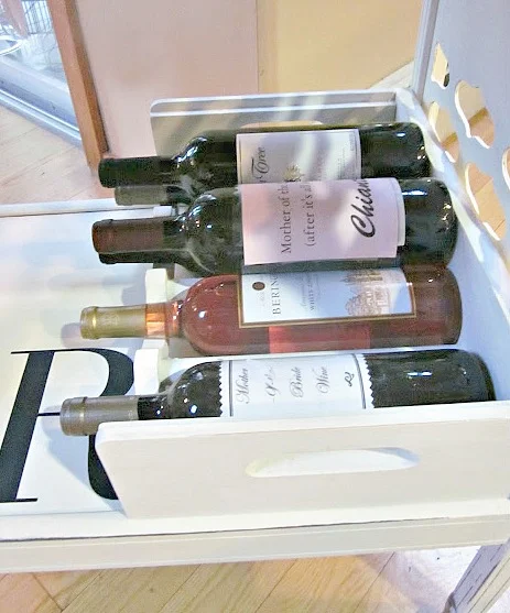 Creating wine storage for a DIY rolling bar cart.