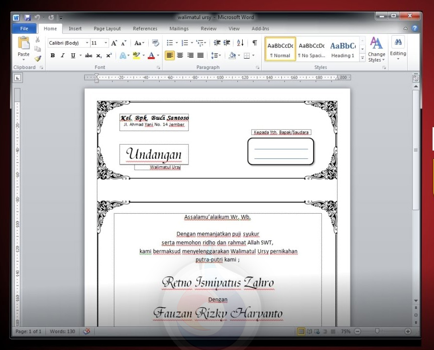 Undangan Walimah Di Ms Word Gratis Download - adiguna.id