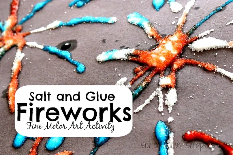 Fireworks Art for Kids with Glue, Salt, and Watercolors - Frugal