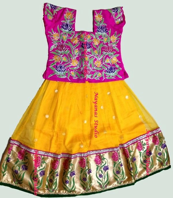 Thread Work Silk Kids Pavada - Indian Dresses
