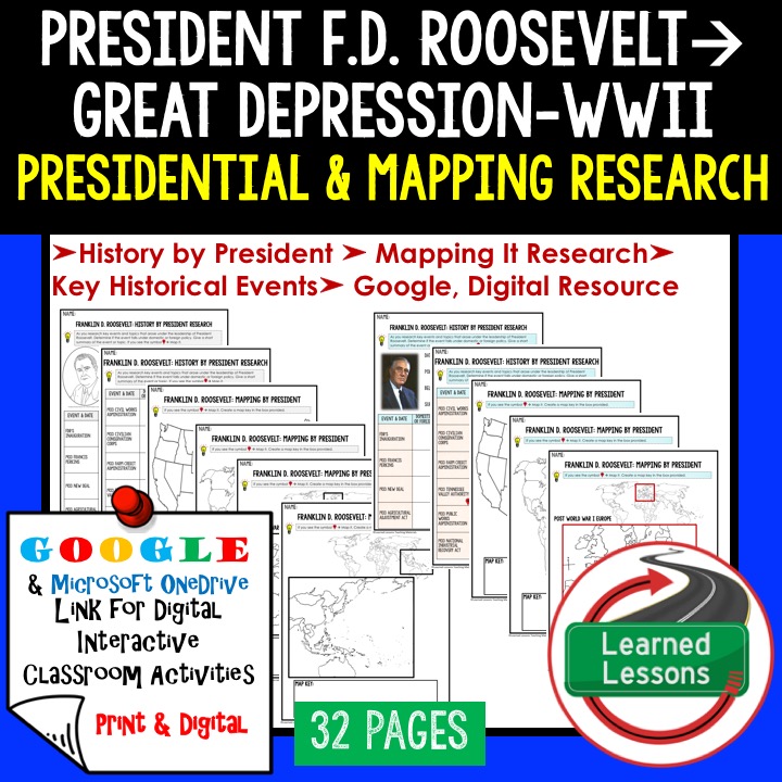American History Presidential Research and Mapping Graphic Organizers