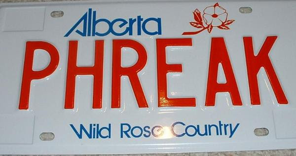 Alberta personalized licence plate PHREAK