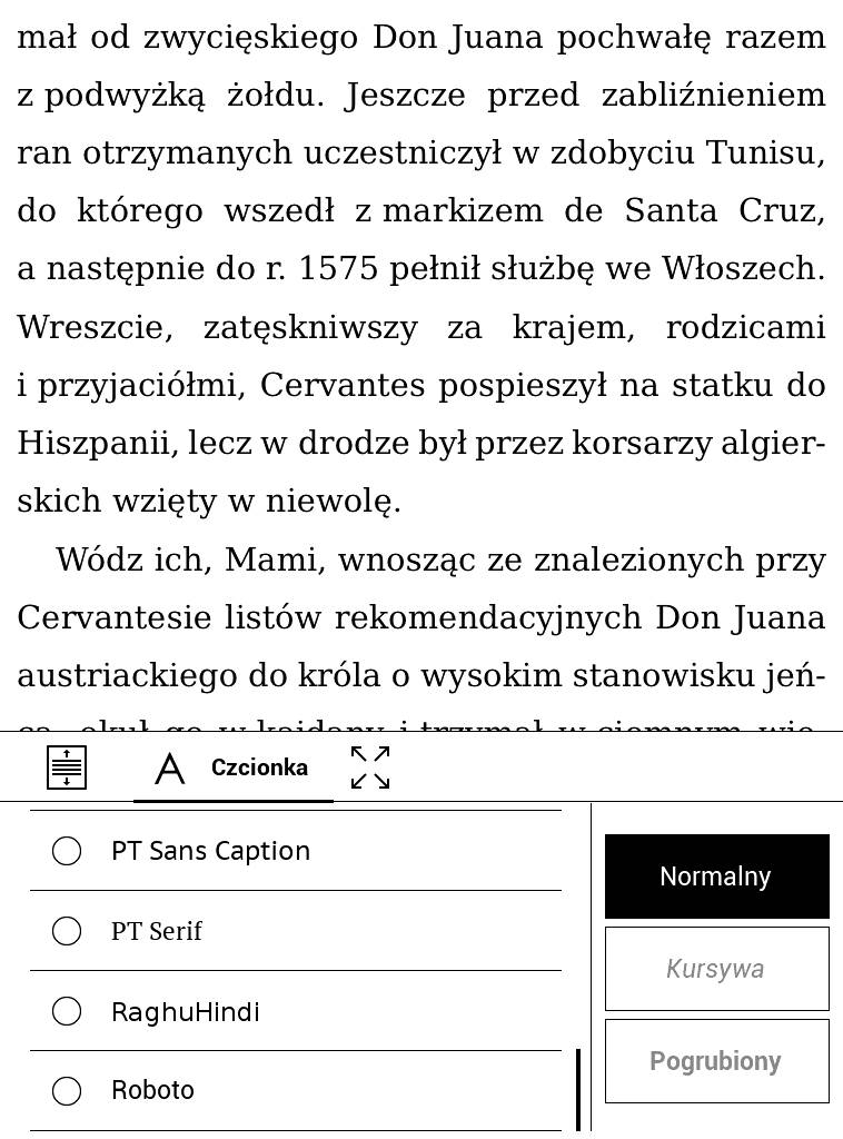 PocketBook Touch Lux 4 z ustawionym najmniejszym odstępem między liniami