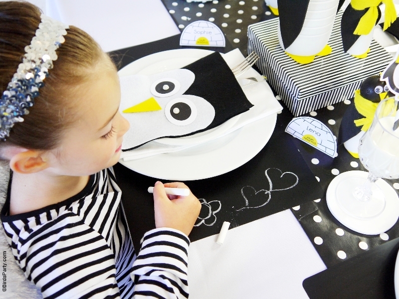 A Penguin Themed Kids Christmas Holiday Tablescape  - BirdsParty.com