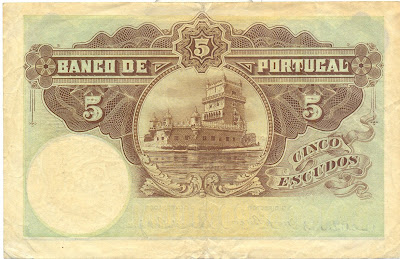 Portugal currency money 5 Escudos Torre de Belém, Lisbon