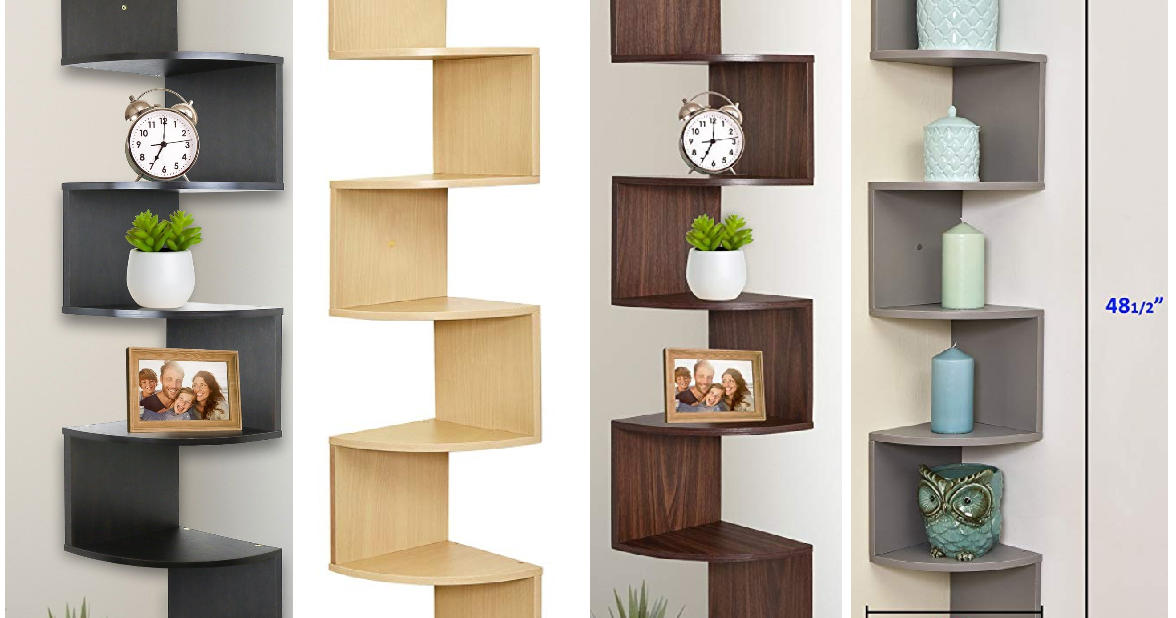Greenco 5 Tier Wall Mount Corner Shelves Walnut Finish .1 Pack or Home