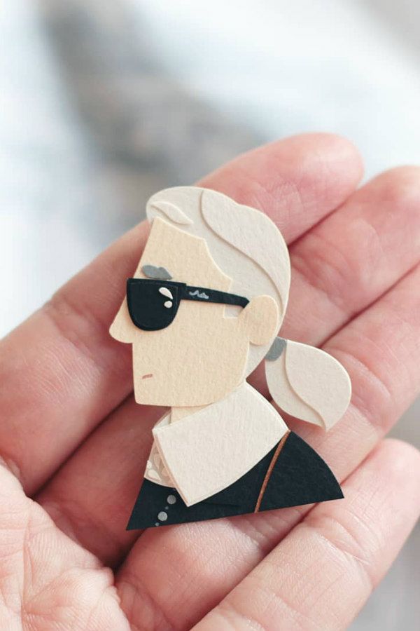paper cut bust of designer Karl Lagerfeld