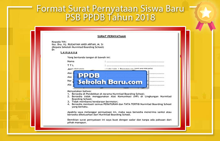 Format Surat Pernyataan Siswa Baru PSB PPDB Tahun 2018 Format Pernyataan Surat Calon Peserta Didik