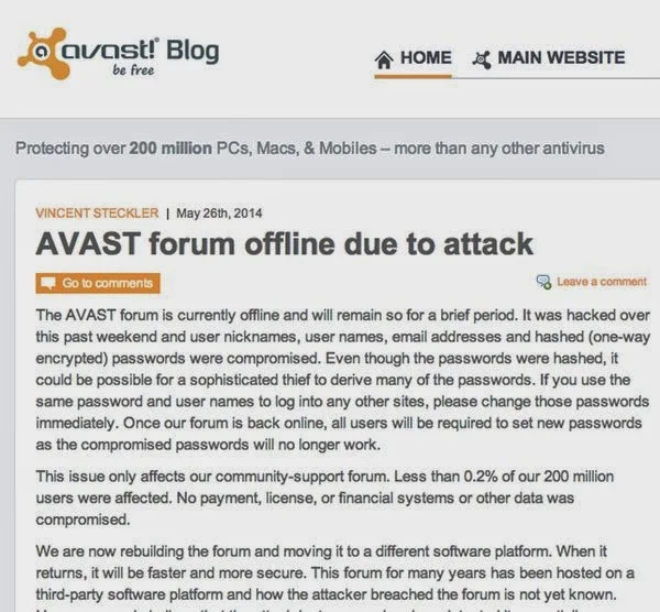 Avast Anti-Virus forum Hacked