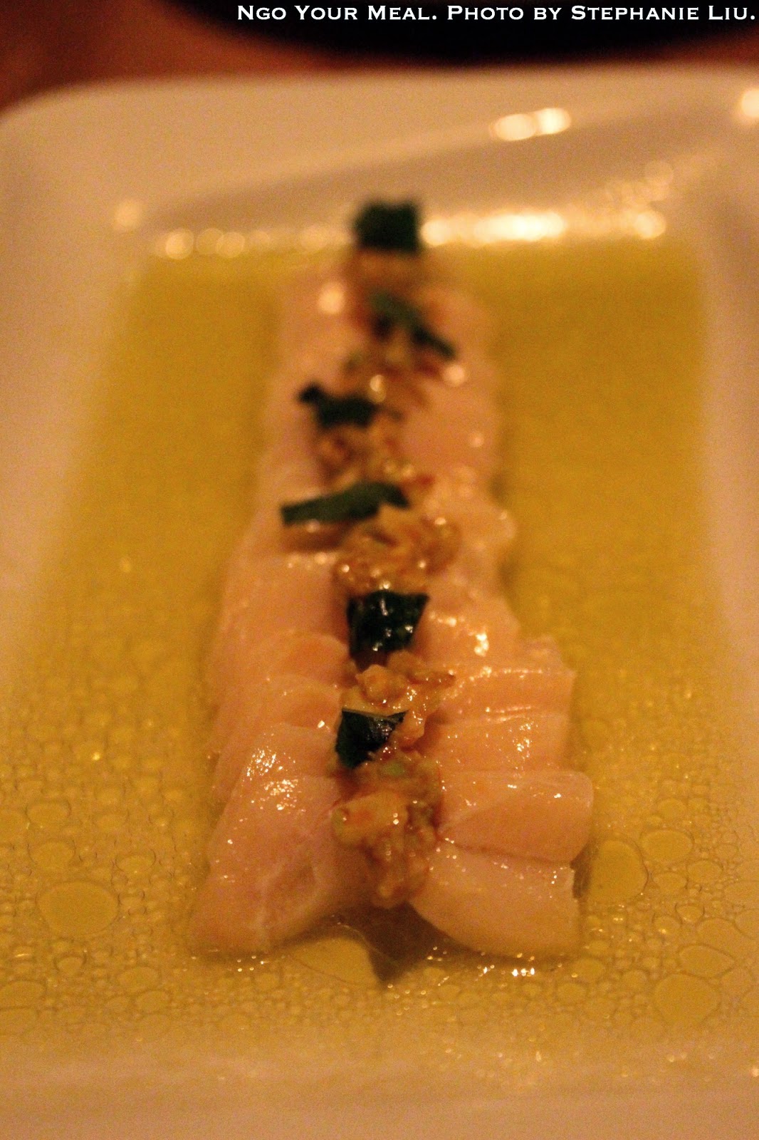 Escolar with avocado, basil, chilies at L'Artusi Escolar with avocado, basil, chilies at L'Artusi