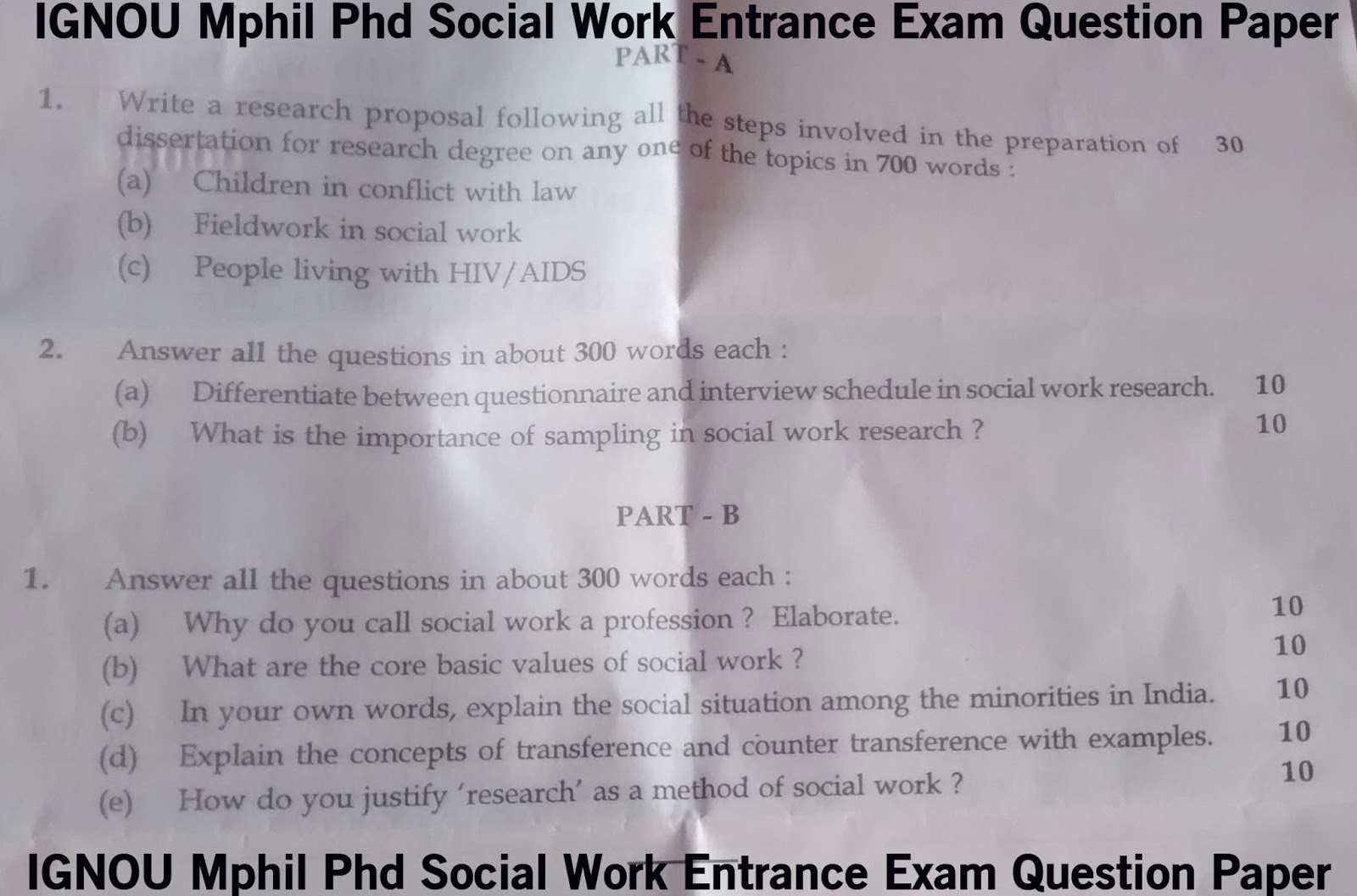 phd entrance sample papers social work