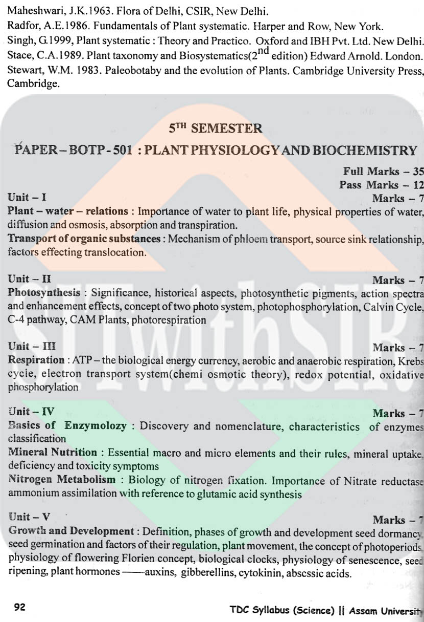 Botany (pass) course syllabus 5th semester of Assam University Silchar
