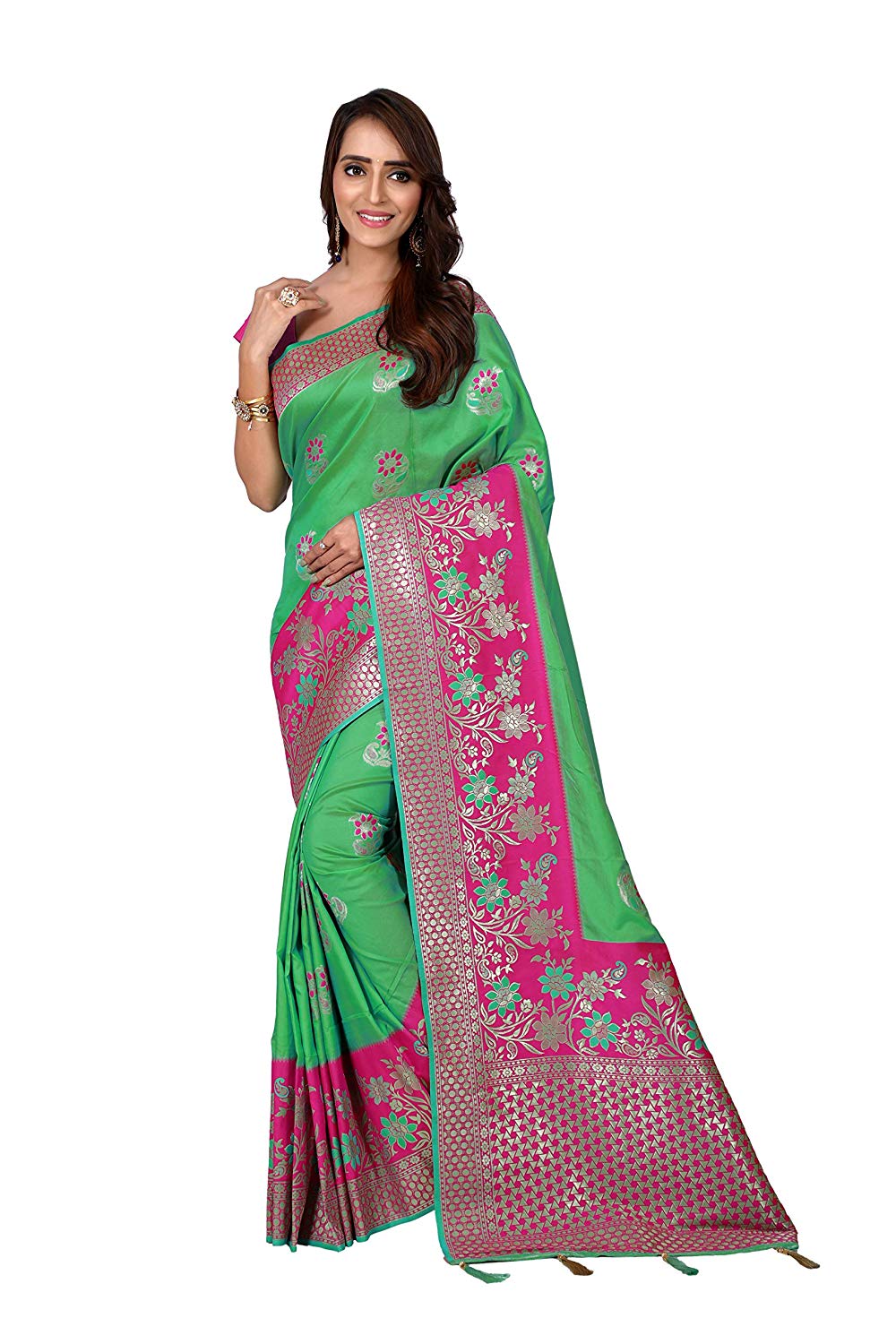 Silky Sarees Women Banarasi Silk Saree With Heavy Blouse Piece